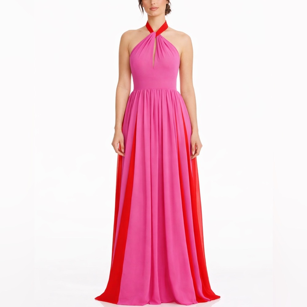Dress the Population Pink and Red Halter Maxi Dress